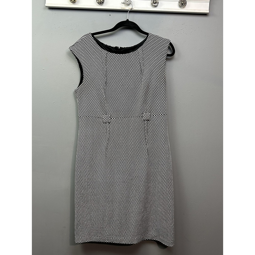 ILE New York Dress Womens 10 Black White Textured Dot Sheath Sleeveless 12226